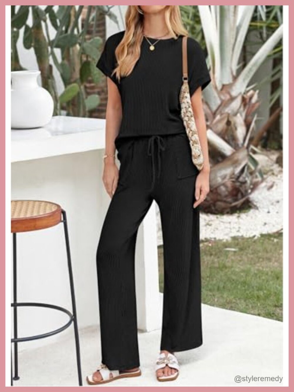 2 Piece Lounge Set for Women Ribbed Knit Tracksuit - Picture 2 of 6